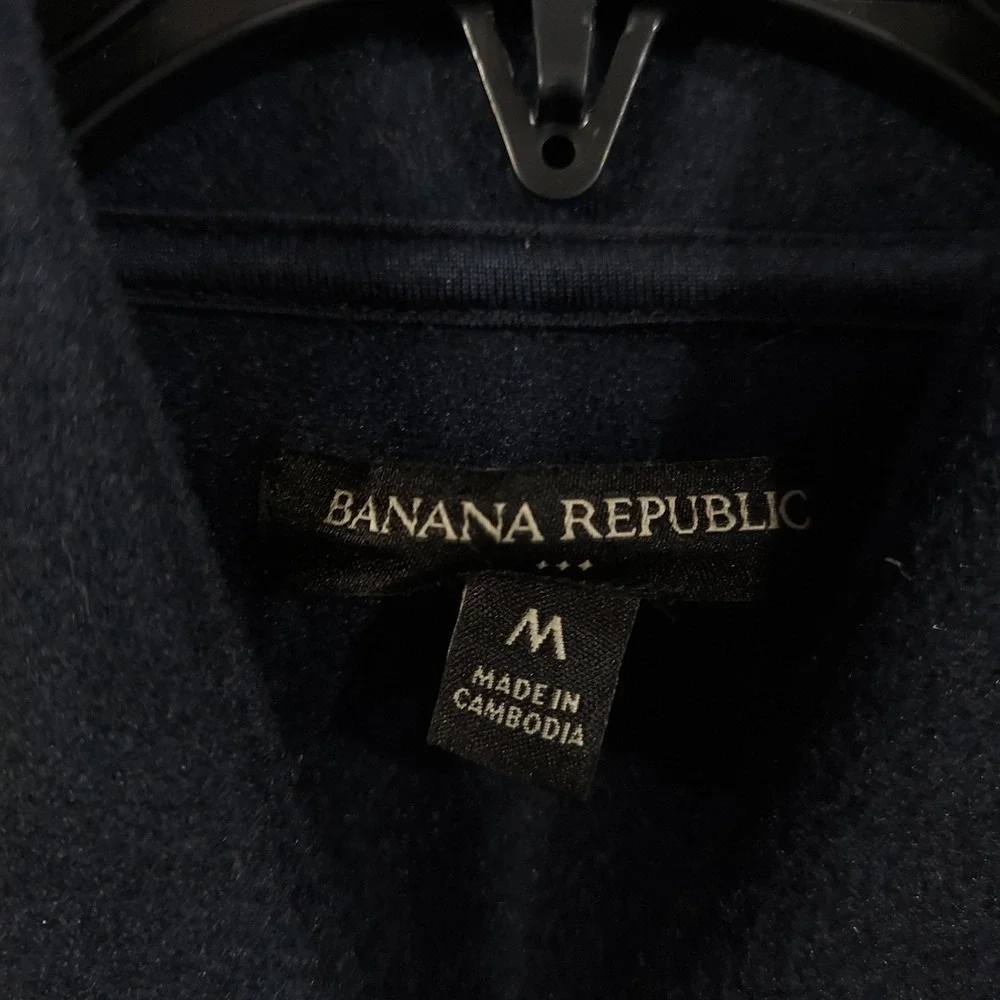 Banana Republic Jacket Mens Medium Navy Blue Fleece Bomber Full Zip Lined Casual